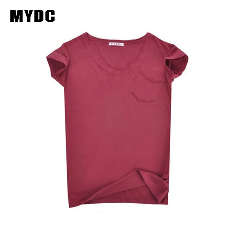 MYDC Летняя женская футболка из хлопка с коротким рукавом Повседневная v-образным