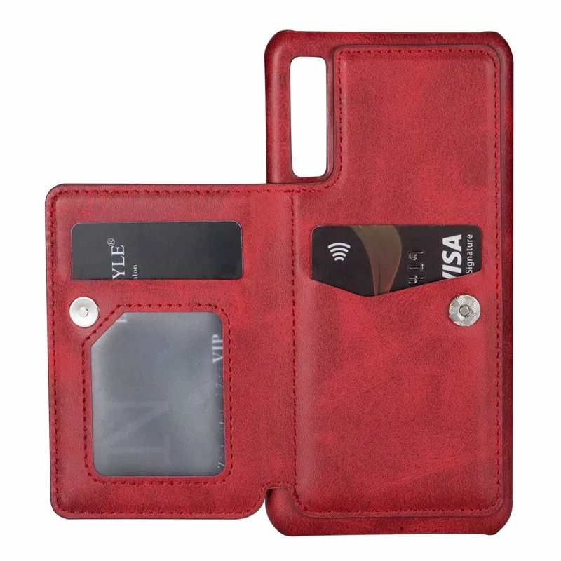 red 2in1 Retro PU Leather Case For Samsung Galaxy A50 A70 A7 A750 Luxury Multi Card Holders Flip Wallet Photo Stand Phone Case - Цвет: red