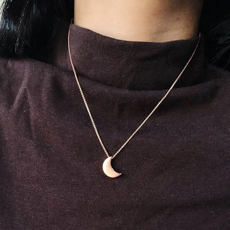 Luxury Simple Sweet Cute Rose Gold Coated Solid Moon Pendant Choker Necklace for Women Girls Wedding Party Charm Jewelry | Украшения и