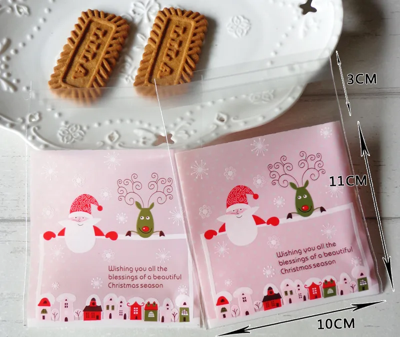 Santa Claus Cookie Candy Bag Packaging Self-adhesive Bags Biscuits Snack Baking Package Christmas Decor 100pcs 10*10cm 5zHH211 | Дом и сад