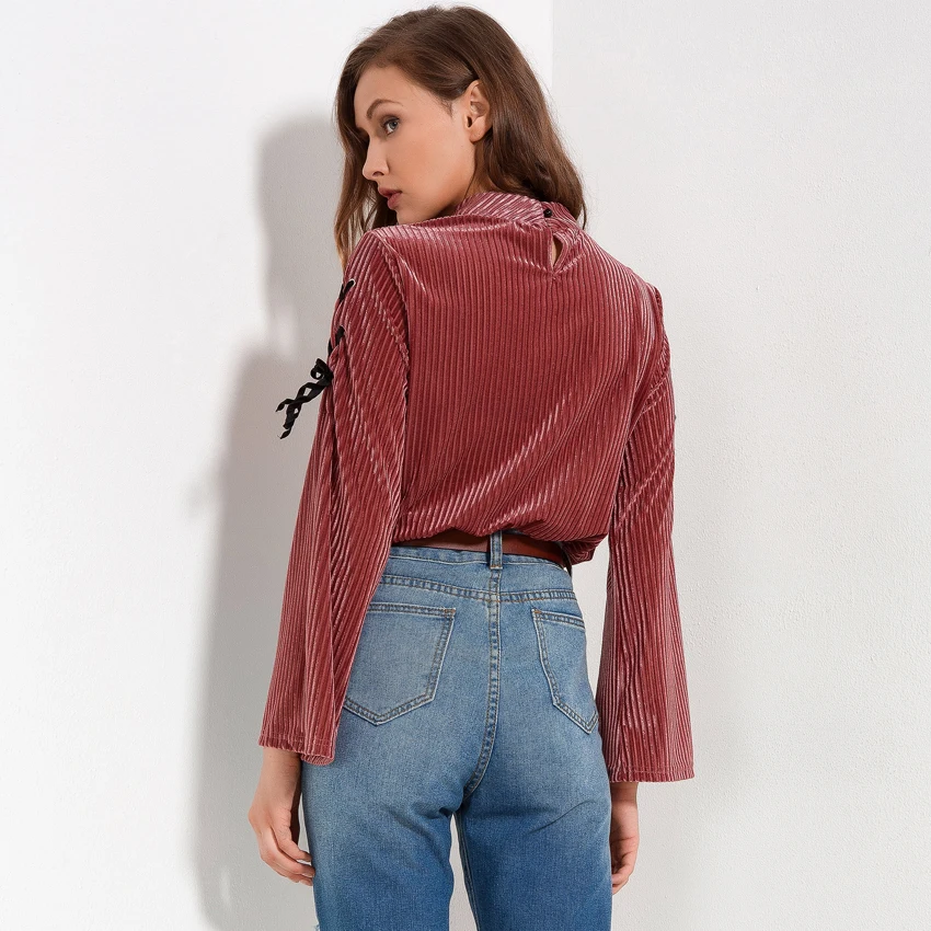 Новые модные бархатные Блузки для малышек Для женщин Топы корректирующие