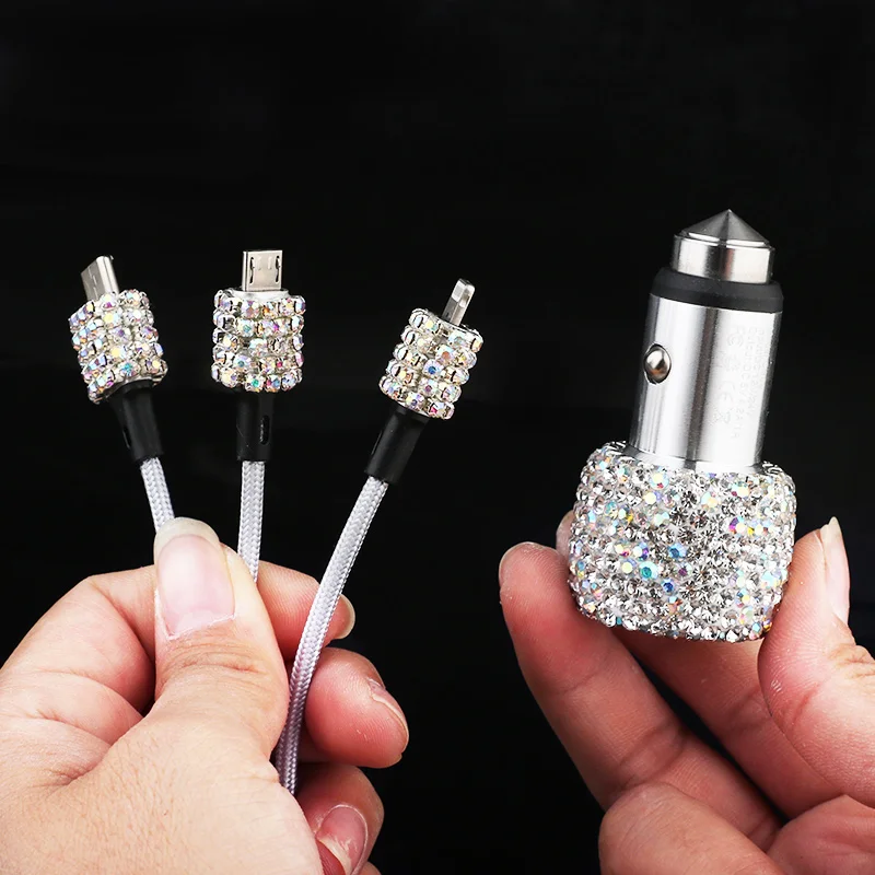 Алмазный Кристалл Двойной зарядное устройство USB линия Bling горный хрусталь