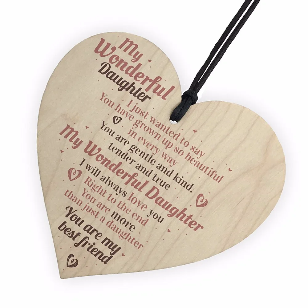 Meijiafei My Wonderful Daughter Wooden Hanging Heart Sign Mum Daughters Plaque Best Friend Birthday Love Gift | Дом и сад