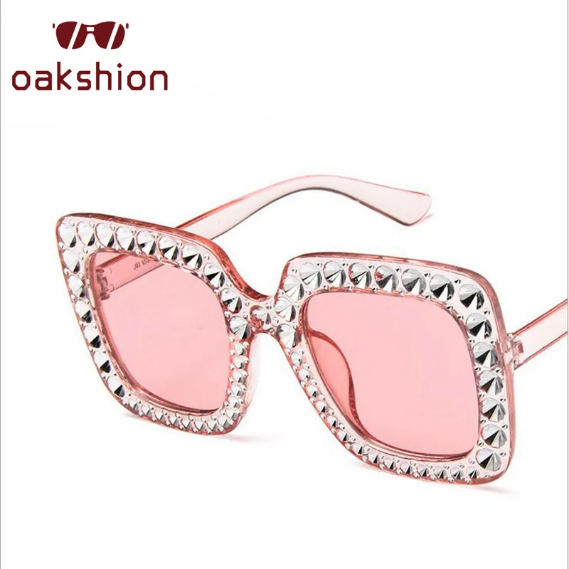 Oakshion новые модные женские туфли негабаритных оправа квадратные очки женские роскошные большая винтажная рамка Bling солнцезащитные очки UV400 оттенки