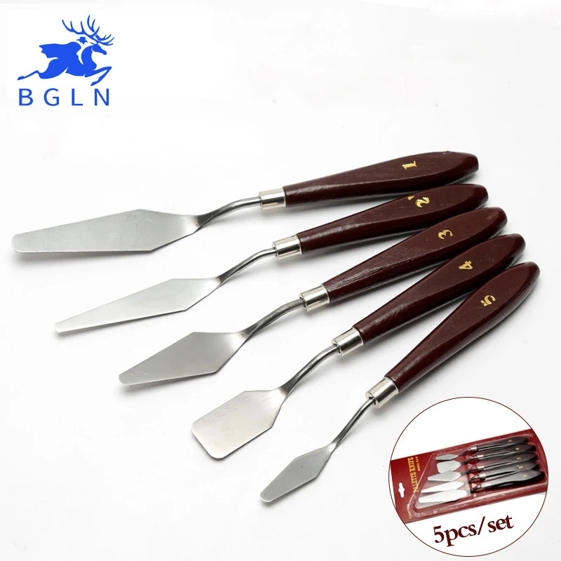 BGLN, 5 шт., инструменты для рисования маслом, лезвие ножа, смешанные скребок для палитры из нержавеющей стали, набор, ножи-шпатели для рисования