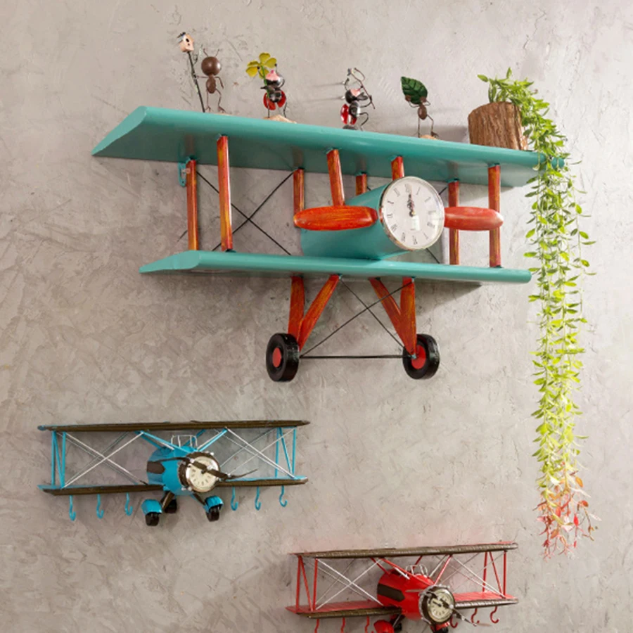 Большие настенные часы с 3d самолетом металлические бесшумные в скандинавском