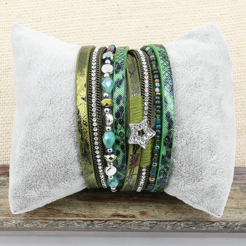 Женский браслет из искусственной кожи Pulseira с кристаллами и стразами набор шармов