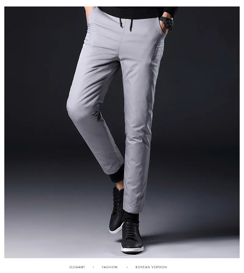 YHavaton Winter Mens 90% White Duck Down Pants Quality Elastic Waist Slim Snow Pants Warm Down Padded Trousers Male Outerwear