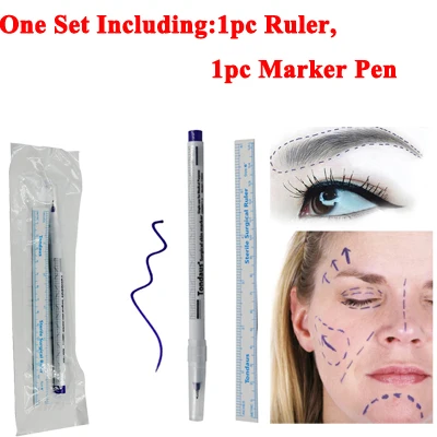 1 Set Disposable Safe Sterile Piercing Unit For 2mm Nose Studs Piercing Gun Piercer Tool Machine Kit Stud Earring Body Jewelry - Окраска металла: Pen and Ruler