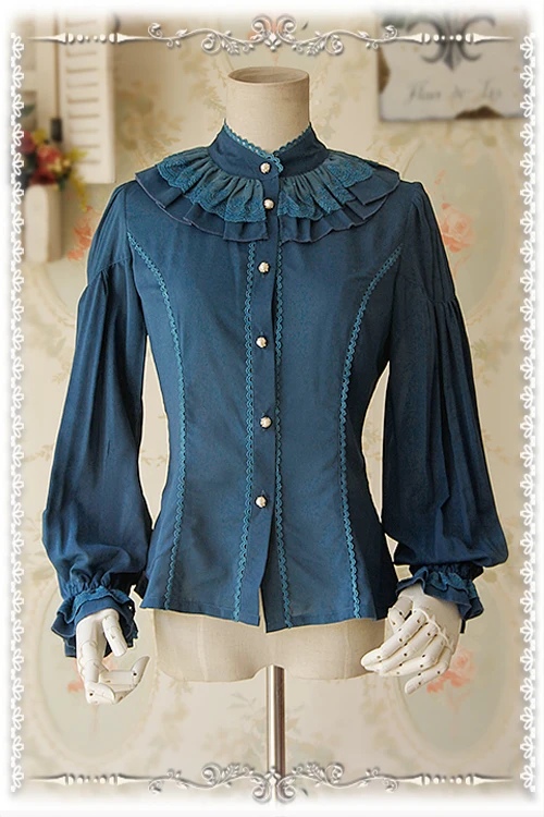 

Custom Tailored Women's Blouse Swan Lake Love Chiffon Long Lantern Sleeve Girl's Shirt Four Colors