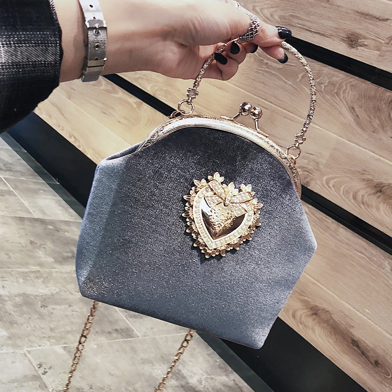 Леди бархат в форме сердца значок моды Повседневное дамы Shell-Тип сумки сумка