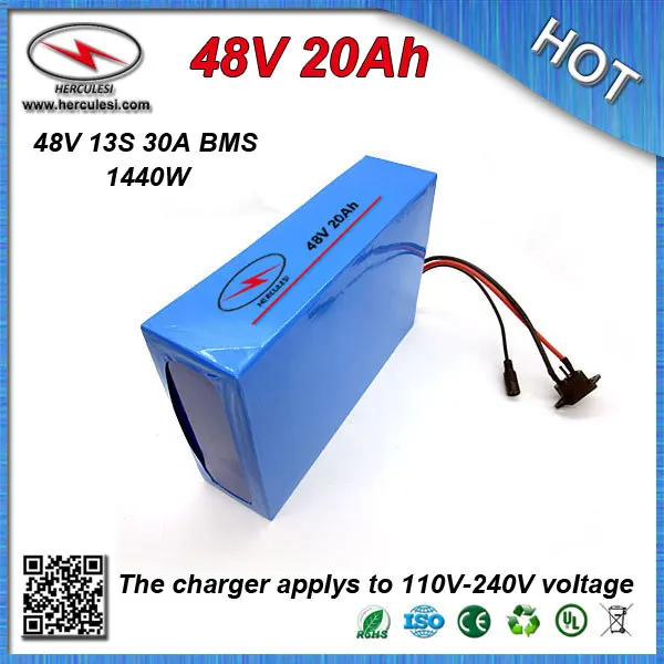 Дешевая цена ПВХ cased Электрический электровелосипед аккумулятор 48V 20Ah встроенный