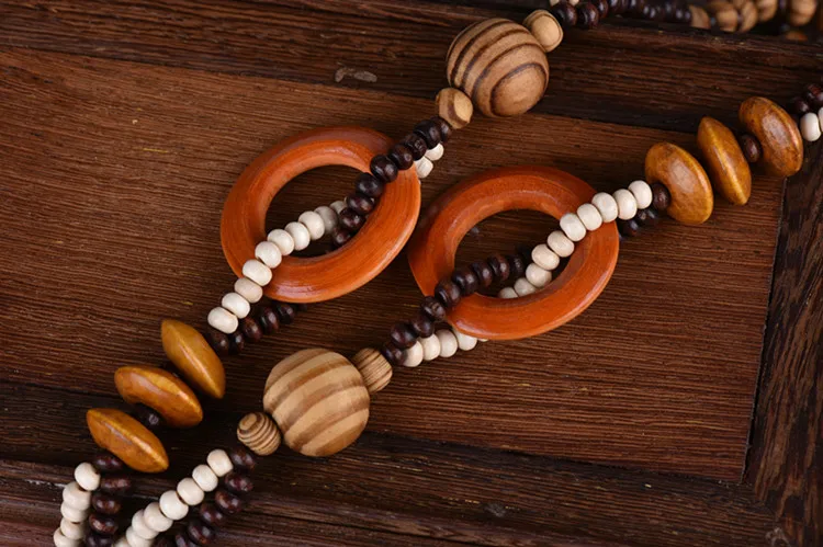 Длинная Деревянная подвеска в стиле бохо этническом с бусинами ручной работы на