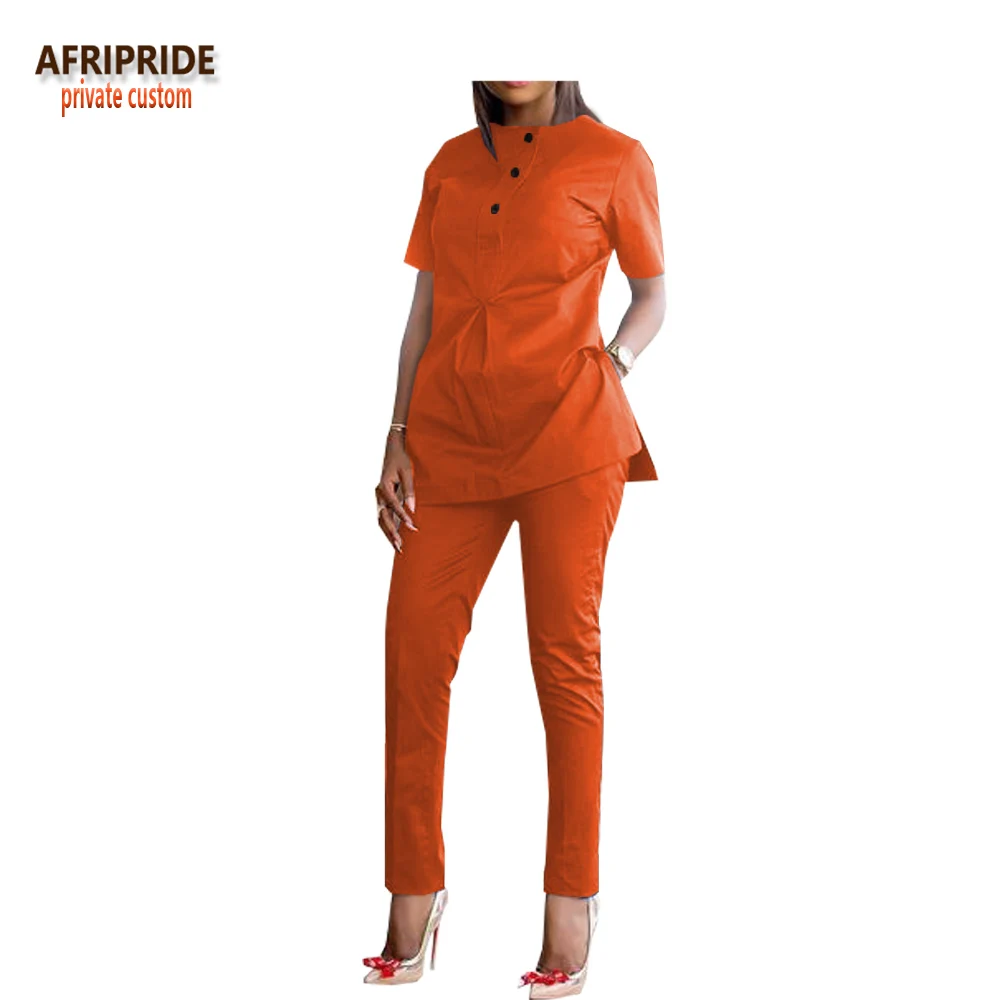 Узкие брюки набор для женщин AFRIPRIDE customzied Половина рукава сбоку сплит топ+ лодыжки длина брюки повседневные женские комплект A1826008 - Цвет: 3