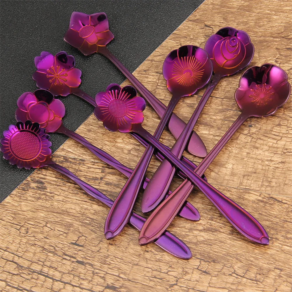 8 шт. ложка для размешивания кофе набор из нержавеющей стали Радуга Цветок