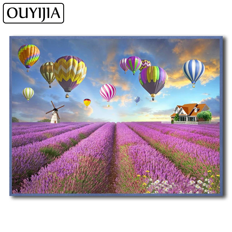 OUYIJIA 5D DIY мультфильм Лаванда воздушный шар цветы алмазная живопись вышивка Стразы