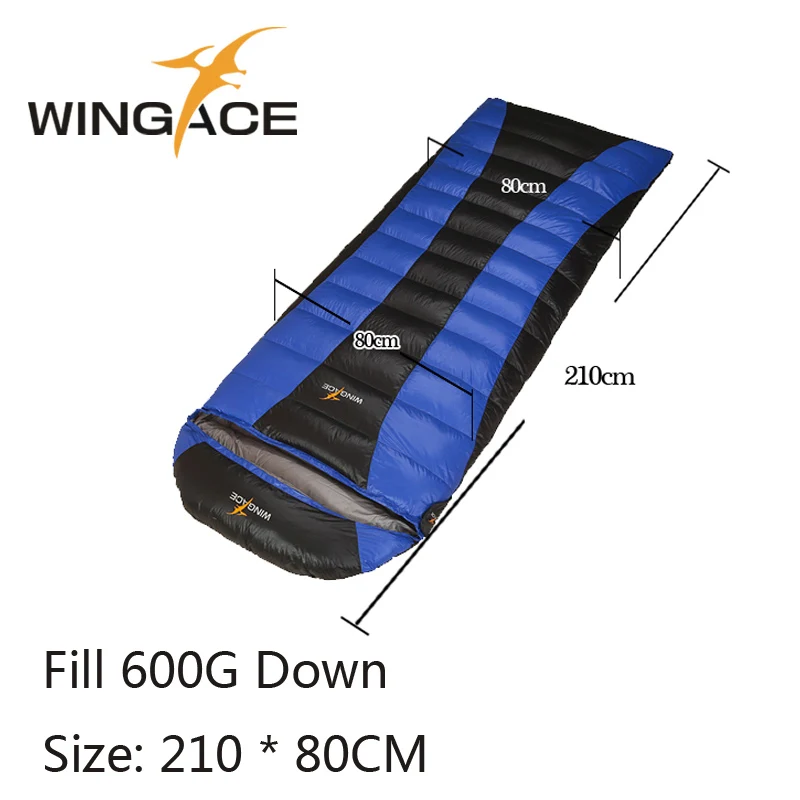 210cm Blue WINGACE наполнение 600 г утиный пух открытый спальный мешок для взрослых Кемпинг туристический альпинистский походный конверт Ультра лёгкий спальный мешок - Цвет: 210cm Blue