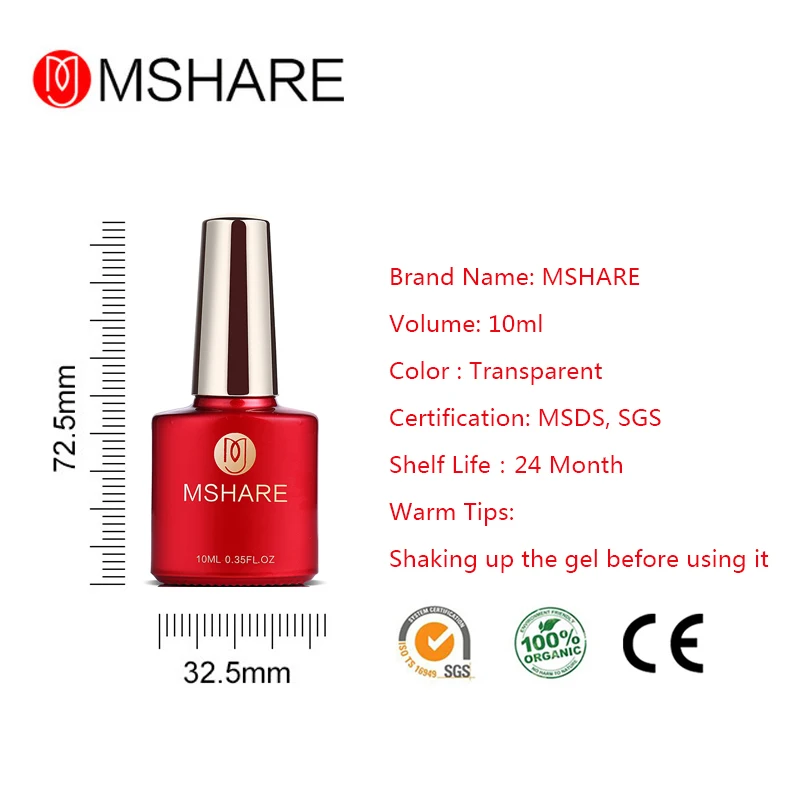 MSHARE праймер для ногтей Грунтовка База Lquid Top Coat подкрепление UV гель для ногтей Matt Топы ногтей Лаки лак без чистке вытереть липкие Слои r07