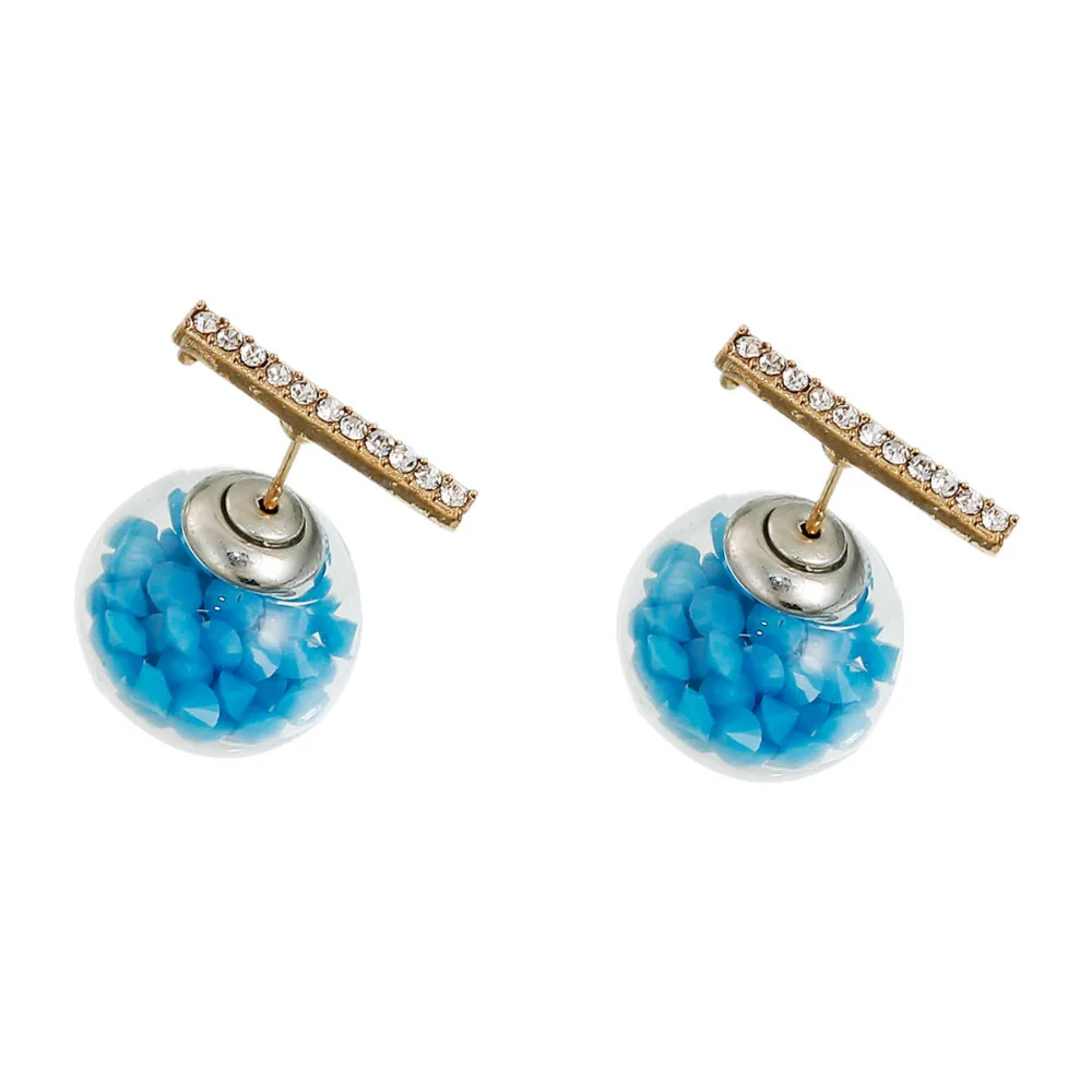 Дорин Box двухсторонний Post Серьги-гвоздики золотой цвет синий прямоугольник