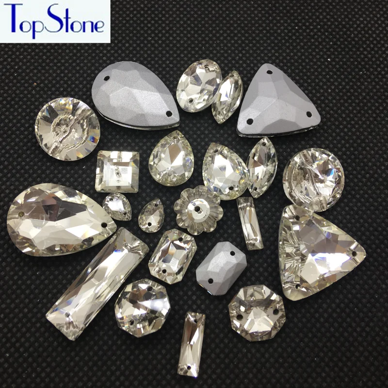 Прозрачные стразы с заостренной спинкой Овальные багет больше форм пришитые
