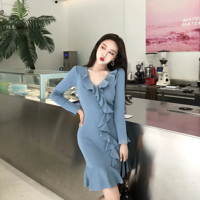 Dress Women 2018 Casual New Nylon Dresses Solid Full Ruffles Regular K028-C Vestidos Femininos | Женская одежда