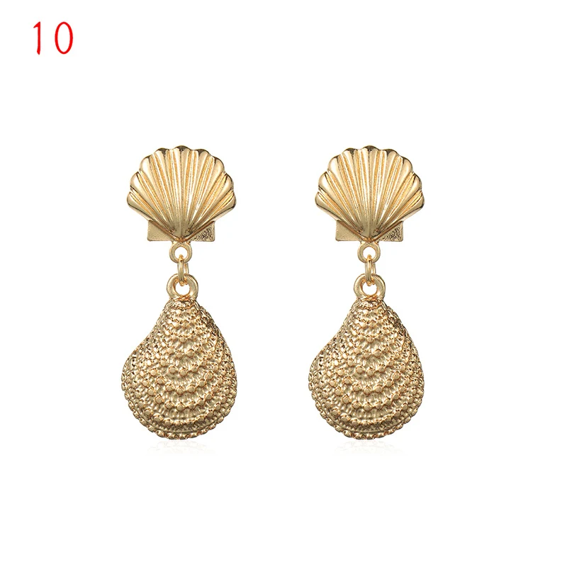 1Pair Summer Retro Fashion Shell Earrings Women Gold Color Geometric Irregular Starfish Conch Statement Jewelry Accessories