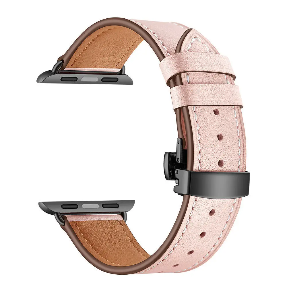 Pink-Black Buckle Кожаный ремешок для наручных часов Apple Watch, версии 44 мм/40 мм/42 мм, 38 мм, браслет для наручных часов Apple Watch 5/4/3/2 наручный ремень черный/серебро/розовое золото Пряжка - Цвет ремешка: Pink-Black Buckle