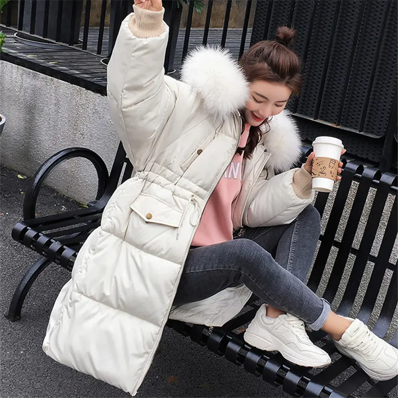 Women Winter Bread Service Down Cotton Long Jacket Fur Collar Hooded 2018 Korean Trend Thickening Warm Female Clothes | Женская одежда