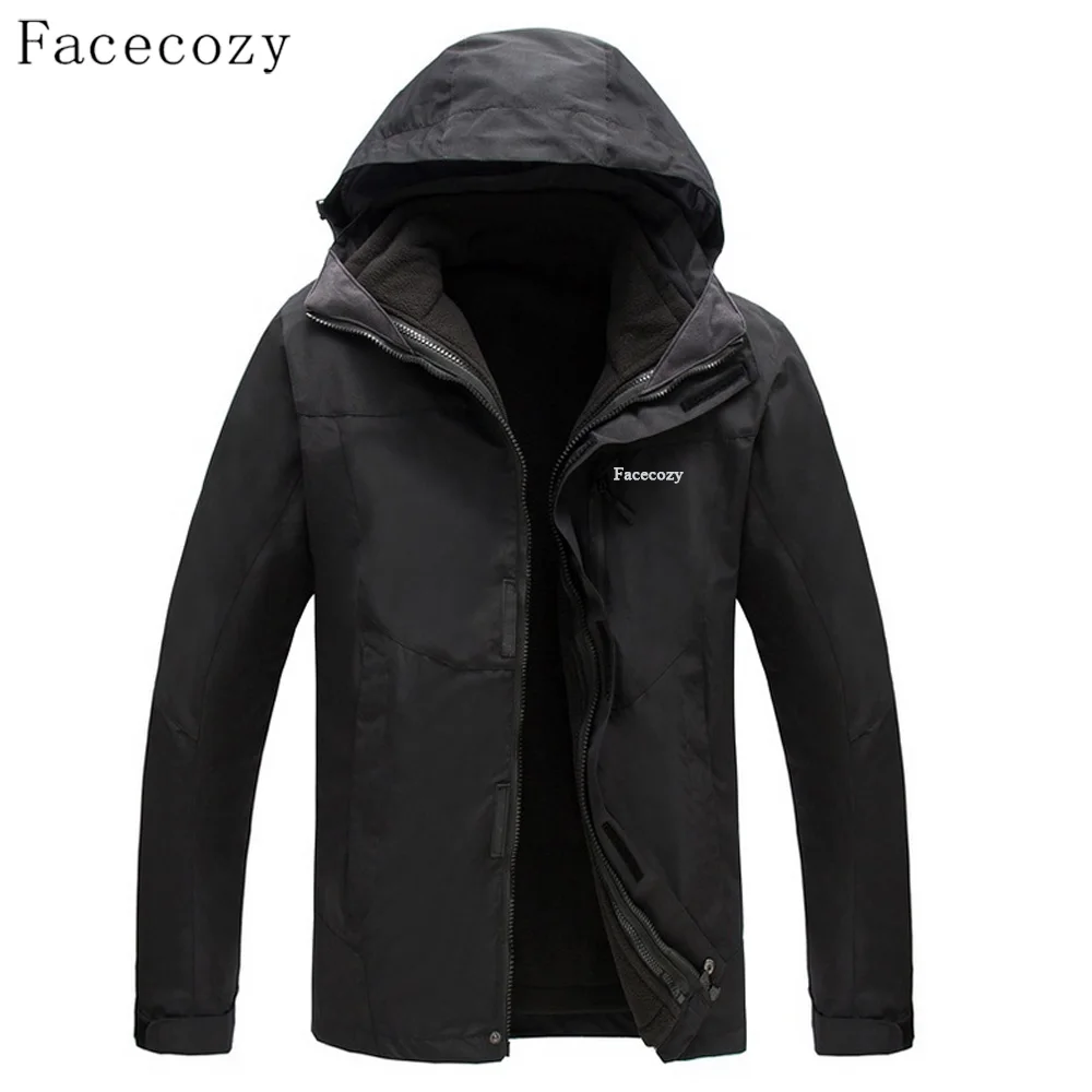 Facecozy для мужчин зимние уличные толстые Рыбалка софтшелл Куртки дышащий 2 шт. Ветрозащитный Кемпинг пальто - Цвет: men black
