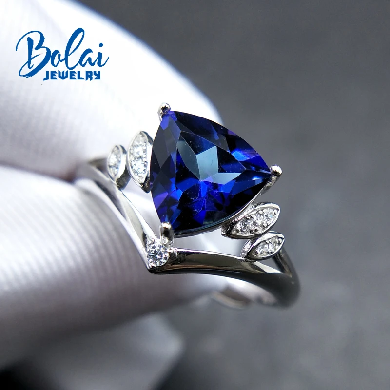 Bolaijewelry, Классический Простой стиль Танзанит Цвет Топаз, небесный топаз и гранат драгоценный камень кольцо 925 серебро ювелирные украшения для женщин