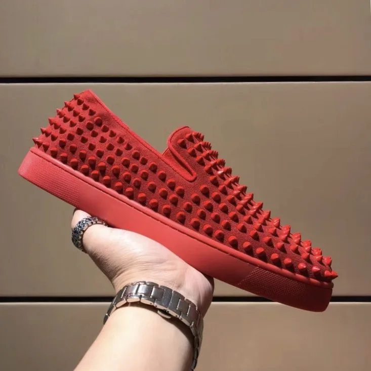 

Casual Designer Sneakers Free shipping fashion women red suede real leather studded spikes flats loafer sneakers shoes