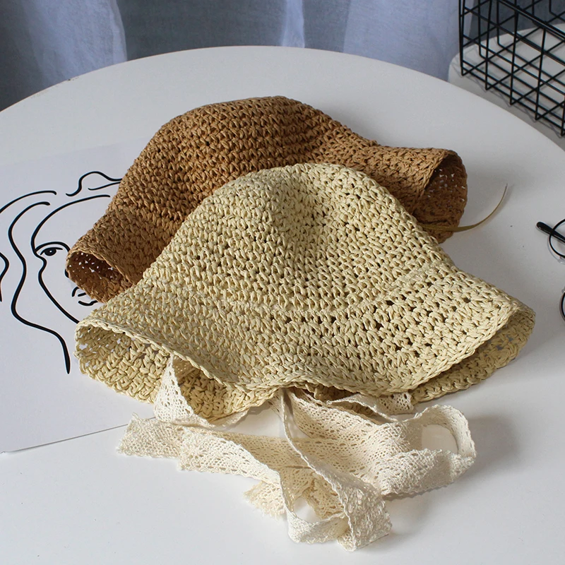 Ручной работы летние детская соломенная шляпа обувь для девочек кружево