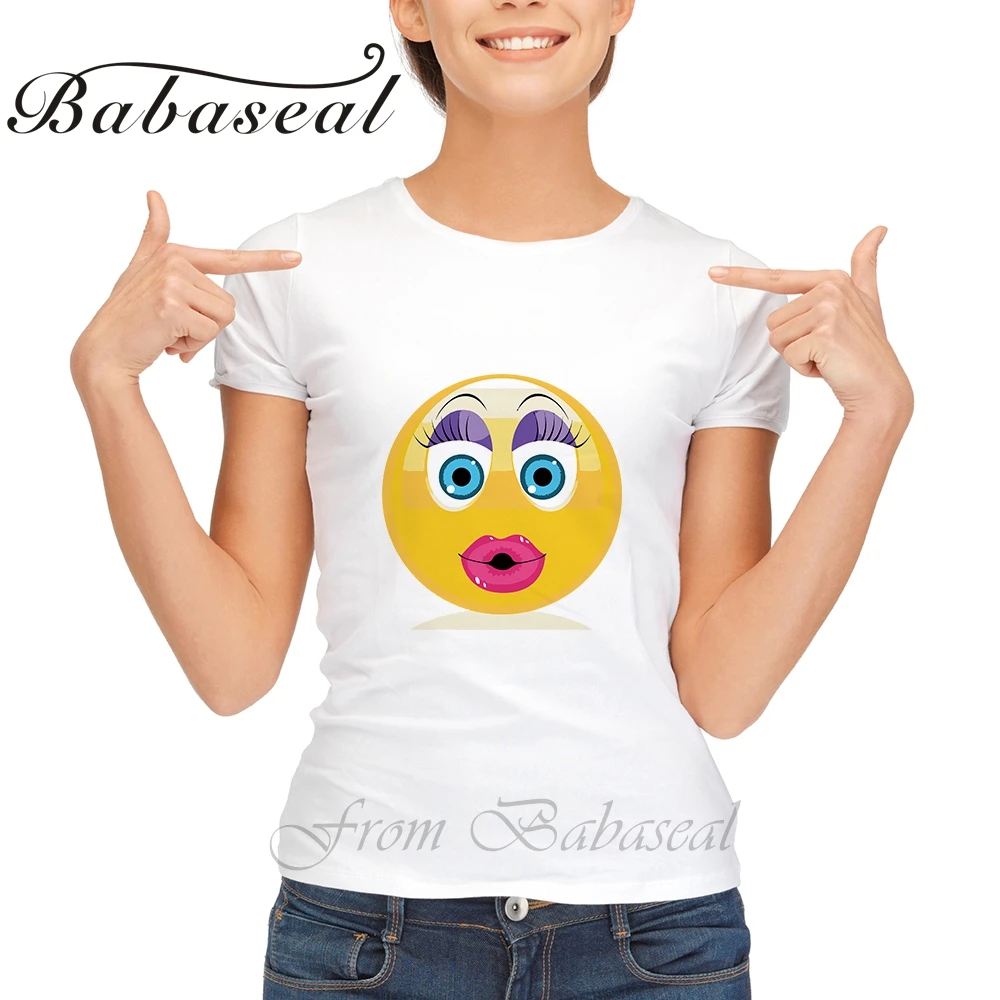 Babaseal/Летняя Повседневная желтая футболка с эмодзи для женщин и девочек забавная