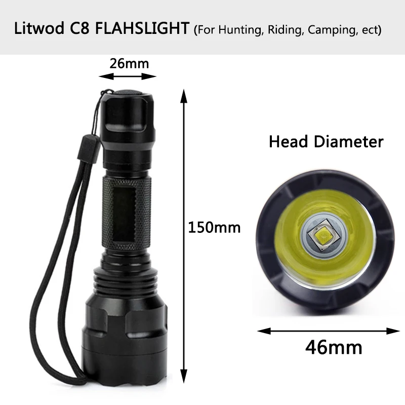 Z10 Litwod C8 высокомощный тактический светодиодный светильник-вспышка XM-L2 T6 U3 для самозащиты, вспышка, светильник фонарь для охоты, велосипедный светильник