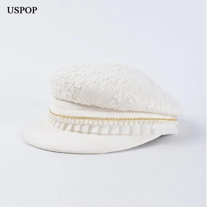 USPOP новинка зимы 2019 толстые шерстяные шапки 100% шерсть кепки newsboy плиссированные