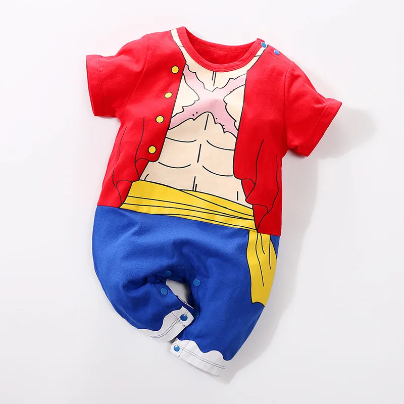 Short Sleeve Luffy Хлопковый комбинезон для новорожденных; Детский комбинезон с героями мультфильмов; сезон лето-осень; серия аниме; комбинезон с длинными рукавами для малышей; одежда с принтом пирата; Bebe - Цвет: Short Sleeve Luffy