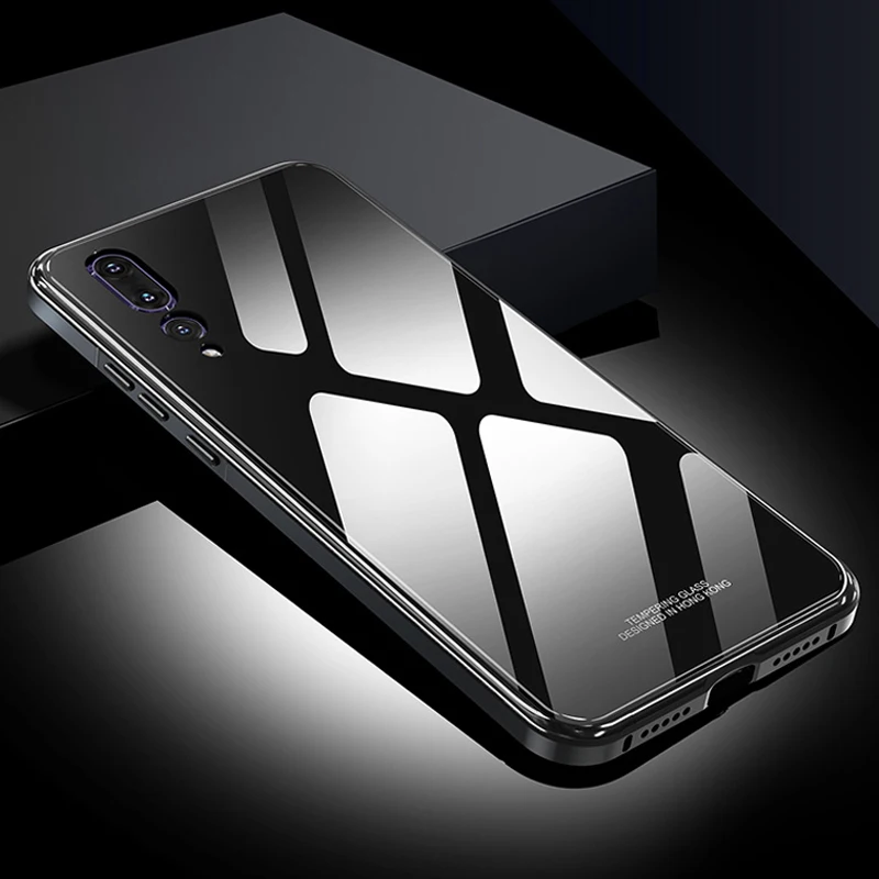 

for Huawei P20 Case P20 Pro Metal + Tempered Glass Cases Vpower Case Colorful Smooth Back Protector Cover P 20 Pro metal Shell