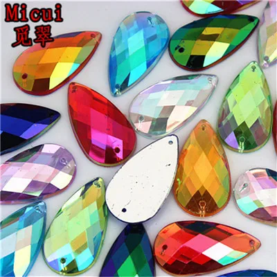 Mix color Micui 30 шт. 16*30 мм, форма в виде капли AB Акриловые стразы пришить на плоской задней части Необычные хрустальные камни для одежды украшения на платье ZZ421 - Цвет: Mix color