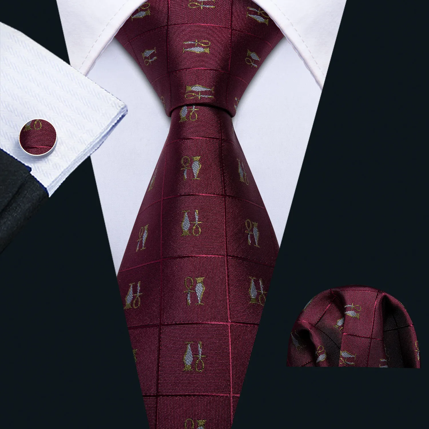 

Мужские красные галстуки, Свадебный галстук, носовой платок, запонки, набор, новинка, галстук в клетку, дизайнерский Шелковый галстук, офици...