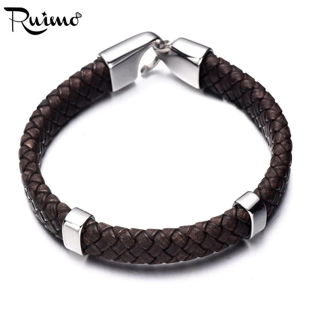 Винтажный плетеный шнур RUIMO 10*5 мм из натуральной кожи коричневый и черный для
