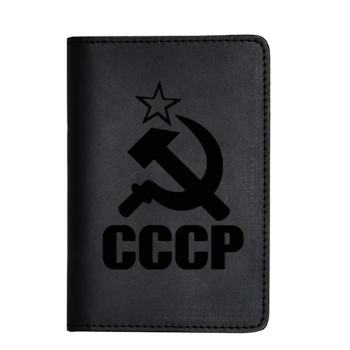 Black 2 Выгравированная Национальная эмблема СССР, держатели для паспорта, карт, мужской кошелек для путешествий, CCCP, винтажная Кожаная Обложка для паспорта - Цвет: Black 2