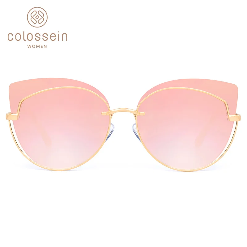 COLOSSEIN модные солнцезащитные очки для Женщин Кошачий глаз золотой металлический