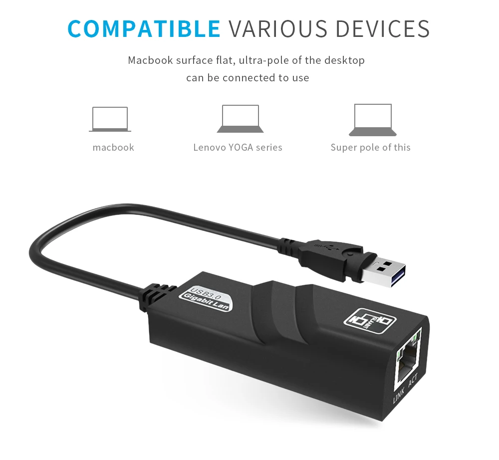 USB Ethernet адаптер USB 3.0 10/100/1000 Мбит/с Gigabit Ethernet RJ45 Внешний сетевой карты сетевой адаптер для pc Оконные рамы 7 8 XP MAC