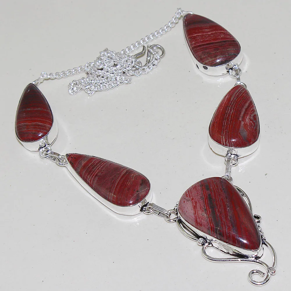 

Red Jaspper Necklace Silver Overlay over Copper ,54.2cm, N1416