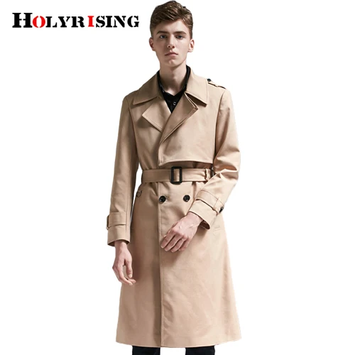 Holyrising, S-6XL, длинный Тренч, пальто для мужчин, gabardina hombre, Классическая британская ветровка, двубортный, однотонный, бежевый, ветровка, 18495-5 - Цвет: Хаки
