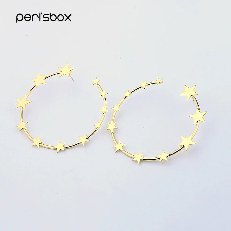 Peri'sBox золотые серебряные многозвездные сердца Большие серьги-кольца для женщин минималистичные большие серьги Открытый круг серьги-кольца оптом