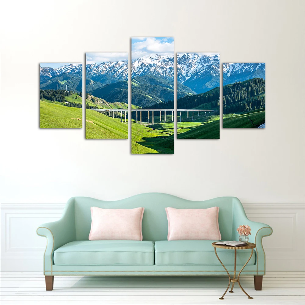 MingTing - 5 Panel Canvas Wall Art Sky Road Railway Landscape Painting Modern Home Decor For Living Room | Дом и сад