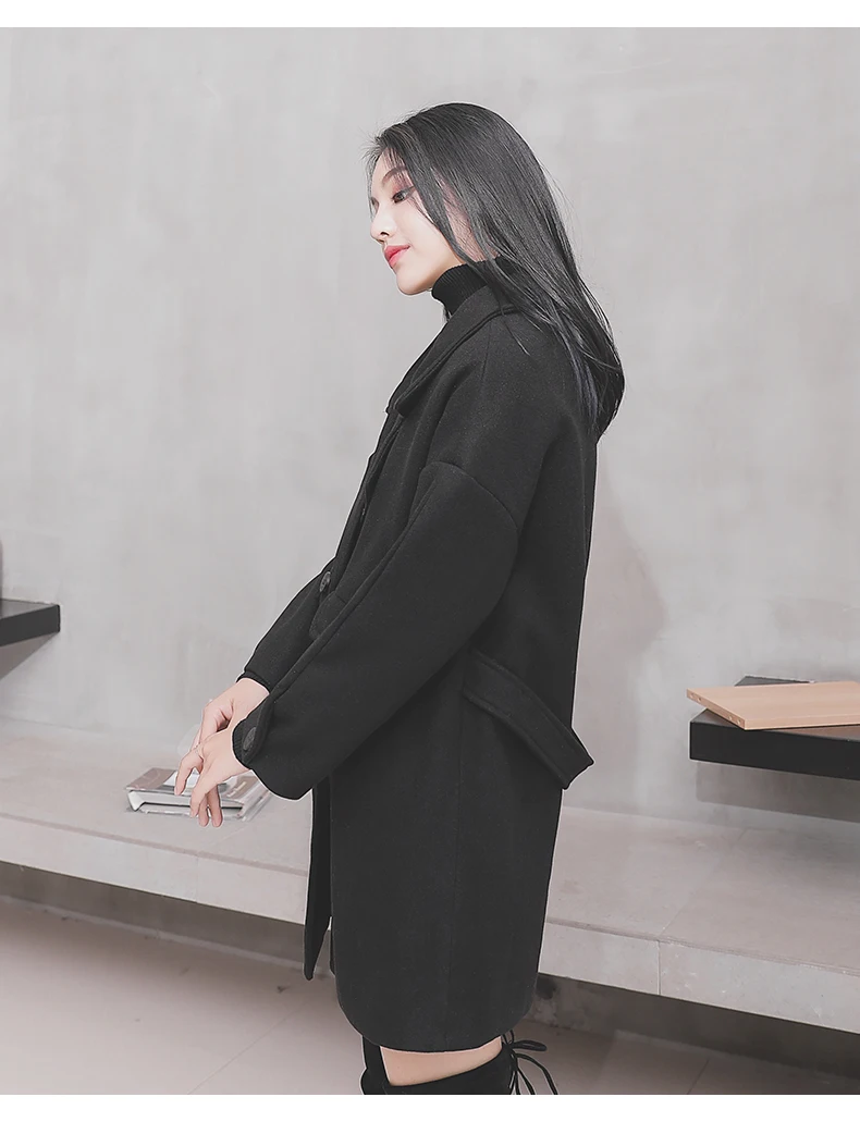 Женское двубортное пальто черное длинное большого размера | Женская одежда