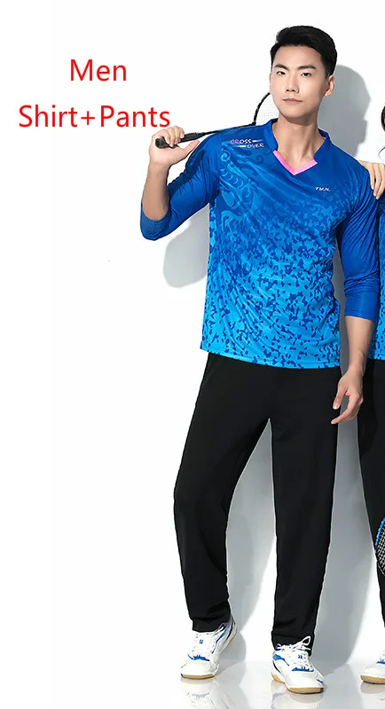 man blue set Костюм для бадминтона, рубашка для мужчин и женщин, спортивная одежда с длинным рукавом, штаны для тенниса, Джерси, набор для бадминтона, рубашка для настольного тенниса - Цвет: man blue set