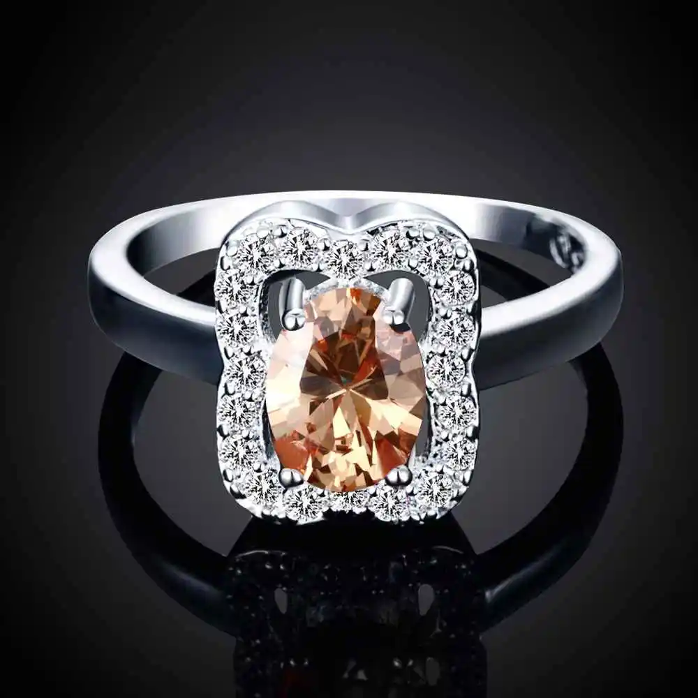 Летнее стильное серебряное кольцо светло-голубое/оранжевое/красное циркониевое